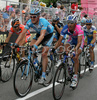 Gorazd Stangelj of Lampre Fondital (R) entering second lap through Riese Pio X during the stage 18 of Giro d Italia 2007. Stage 18 in length of 208km lead cyclists from Udine, Italy to Riese Pio X, Italy, and was held on 31st of May 2007..
