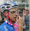 Portrait of Damiano Cunego of Lampre Fondital after finish of the stage 18 of Giro d Italia 2007. Stage 18 in length of 208km lead cyclists from Udine, Italy to Riese Pio X, Italy, and was held on 31st of May 2007..
