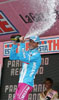 Winner Alessandro Petacchi of Team Milram celebrating his victory in stage 18 of Giro d Italia 2007. Stage 18 in length of 208km lead cyclists from Udine, Italy to Riese Pio X, Italy, and was held on 31st of May 2007..
