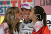 Best young rider Andy Schleck of Team CSC celebrating his white jersey after finish of stage 18 of Giro d Italia 2007. Stage 18 in length of 208km lead cyclists from Udine, Italy to Riese Pio X, Italy, and was held on 31st of May 2007..
