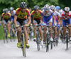 Riders of Perurtning Ptuj dictating tempo on uphill during 40th Grand Prix Kranj, The Filip Majcen Memorial cycle race. 40th Grand Prix of Kranj took place on 2nd of June 2007 in Kranj, Slovenia.
