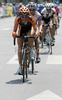 Chasing peloton with 5 laps to go riding through streets of Kranj, Slovenia during road cycling race Around Kranj 2007. Race in lenght of  87.5km (25 laps) in Kranj, Slovenia was held on 3rd of April 2007.
