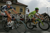 Simone Bruson of OTC Doors-Lauretana (L) and Giairo Ermetti of Tenax Salmilano (R) riding during second stage of Tour de Slovenie 2007. Second stage in lenght of 163km lead cyclists from Sentjernej, Slovenia to Ljubljana, Slovenia, where finish line was in Ljubljana castle.
