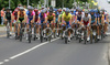 Peloton coming to Sentjernej, Slovenia during second stage of Tour de Slovenie 2007. Second stage in lenght of 163km lead cyclists from Sentjernej, Slovenia to Ljubljana, Slovenia, where finish line was in Ljubljana castle.

