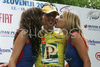 Mitja Mahoric of Perutnina Ptuj celebrating his yellow jersey of overall leader after second stage of Tour de Slovenie 2007. Second stage in lenght of 163km lead cyclists from Sentjernej, Slovenia to Ljubljana, Slovenia, where finish line was in Ljubljana castle.
