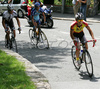 Kristijan Djurasek of Perutnina Ptuj (front) followed by Andi Bajc  of Radenska Powerbar (back) at Jelenov klanec in Kranj, Slovenia during third stage of Tour de Slovenie 2007. Third stage in lenght of 168km lead cyclists from Medvode, Slovenia to Villach, Austria.
