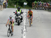 Grega Bole of Sava Kranj (front) followed by Matej Stare of Perutnina Ptuj (back) at hill climb Ljubelj, Slovenia during third stage of Tour de Slovenie 2007. Third stage in lenght of 168km lead cyclists from Medvode, Slovenia to Villach, Austria.

