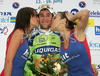 Winner Vincenzo Nibali of Liquigas celebrating his victory in third stage of Tour de Slovenie 2007. Third stage in lenght of 168km lead cyclists from Medvode, Slovenia to Villach, Austria.
