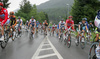 Peloton 100m before of first intergiro in Kranjska gora during fourth stage of Tour de Slovenie 2007. Fourth stage in lenght of 160km lead cyclists from Kranjska Gora, Slovenia to top of Tour de Slovenia, 1611 meters high pass Vrsic, Slovenia.
