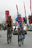 Gorazd Stangelj of Lampre-Fondital (R) and Massimo Giunti of Miche (L) riding during fourth stage of Tour de Slovenie 2007. Fourth stage in lenght of 160km lead cyclists from Kranjska Gora, Slovenia to top of Tour de Slovenia, 1611 meters high pass Vrsic, Slovenia.
