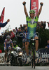 Winer Vincenzo Nibali of Liquigas celebrating his victory in fourth stage of Tour de Slovenie 2007. Fourth stage in lenght of 160km lead cyclists from Kranjska Gora, Slovenia to top of Tour de Slovenia, 1611 meters high pass Vrsic, Slovenia.
