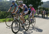 Matej Gnezda of Radenska Powerbar (L), Tomaz Nose of Adria Mobil (M) and Tadej Valjavec of Lampre-Fondital (L) attacking during Road cycling National championships. Road cycling National championship was held in Polhov Gradec, Slovenija on 1st of July 2007.
