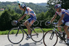 Kristjan Hajnzic of Loborika (L) is trying to get some refreshment with cold water, while Joze Senekovic of Adria Mobil (R) doesnt have problems during Road cycling National championships. Road cycling National championship was held in Polhov Gradec, Slovenija on 1st of July 2007.
