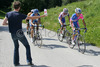 Tadej Valjavec of Lampre-Fondital (front) followed by Tomaz Nose of Adria Mobil (back) during Road cycling National championships. Road cycling National championship was held in Polhov Gradec, Slovenija on 1st of July 2007.
