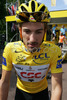 Overall leader, Fabian Cancellara of Team CSC in yellow jersey before start of first stage of Tour de France 2007. Grand depart in London, as start of Tour de France 2007 was called, was held on 7th and 8th of July 2007 in London, Great Britain. First stage in lenght of 203.5km was held on 8th of July 2007, and was leading riders from London, Great Britain to Canterbury, Great Britain.
