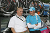Erik Zabel of Team Milram (R) chatting with his team mate after first stage of Tour de France 2007. Grand depart in London, as start of Tour de France 2007 was called, was held on 7th and 8th of July 2007 in London, Great Britain. First stage in lenght of 203.5km was held on 8th of July 2007, and was leading riders from London, Great Britain to Canterbury, Great Britain.
