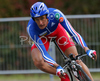 Third placed Jerome Coppel of France riding in Men U23 Time trial race of UCI Road Cycling World Championships. Men U23 Time trial race was held on 26th of September 2007 in Stuttgart, Germany.
