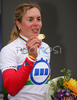 Winner Hanka Kupfernagel of Germany celebrating her World Champion title won in Women Time Trial race of UCI Road Cycling World Championships. Women Time trial race was held on 26th of September 2007 in Stuttgart, Germany.
