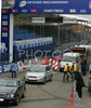 Cyclists riding in traffic chaos during official training session before Saturdays and Sundays road races of UCI Road Cycling World Championships. Official training on streets supposedly closed for traffic, was held on 28th of September 2007 in Stuttgart, Germany.
