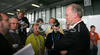 President of Germany Cycling Federation Mr. Rudolf Scharping talking with journalists about decision of Stuttgart court allowing current World Champion Paolo Bettini of Italy to start on Sundays road race.  <br> Improvised press conference was held in press center after official training session before Saturdays and Sundays road races of UCI Road Cycling World Championships. Official training on streets supposedly closed for traffic, was held on 28th of September 2007 in Stuttgart, Germany.
