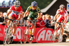 Leading group of Esad Hasanovic of Serbia (L), Jacques Janse Van Rensburg of South Africa (M) and Andreas Frisch of Denmark (R) had advantage of over 4 minutes already, but it didnt work out for these three riders in Men U23 road races of UCI Road Cycling World Championships. Men U23 road race World Championships was held on 29th of September 2007 in Stuttgart, Germany.
