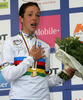 Winner Marta Bastianelli of Italy celebrating her victory in Women elite road races of UCI Road Cycling World Championships. Women Elite road race World Championships was held on 29th of September 2007 in Stuttgart, Germany.
