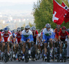 Kristjan Koren of Slovenia (L) and Joze Senekovic of Slovenia (R) riding in peloton during Men U23 road races of UCI Road Cycling World Championships. Men U23 road race World Championships was held on 29th of September 2007 in Stuttgart, Germany.
