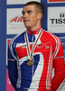 Third placed Jonathan Bellis of Great Britain celebrating his medal in Men U23 road races of UCI Road Cycling World Championships. Men U23 road race World Championships was held on 29th of September 2007 in Stuttgart, Germany.

