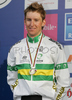 Second placed Wesley Sulzberger of Australia celebrating his medal in Men U23 road races of UCI Road Cycling World Championships. Men U23 road race World Championships was held on 29th of September 2007 in Stuttgart, Germany.
