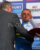 President of UCI Pat McQuaid presenting World Champion jersey and gold medal to Paolo Bettini of Italy. Bettini won World Champion title second year in a raw in Men Elite road race of UCI Road Cycling World Championships. Men Elite road race World Championships was held on 30th of September 2007 in Stuttgart, Germany.
