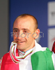 Winner Paolo Bettini of Italy celebrating his gold medal and World Champion title won in Men Elite road race of UCI Road Cycling World Championships. Men Elite road race World Championships was held on 30th of September 2007 in Stuttgart, Germany.
