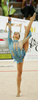 Simona Peycheva of Bulgaria performing during her exercise with clubs in Rhythmic gymnastics World Cup 2007. 9th Slovene Challenge Tournament in Rhythmic gymnastics and World Cup in Rhythmic gymnastics was held in Ljubljana, Slovenia on 26th of August 2007.
