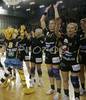Players of Krim Mercator celebrating their victory after end of play time in Women Handball Championships League match between Krim Mercator and Cem. la Union-Ribarroja. Krim Mercator, Ljubljana, Slovenia was hosting match of 6th round of Women Handball Championships League against Cem. la Union-Ribarroja, Alaquas, Spain, in Tivoli Arena on 24th of February 2007. Match was won by Krim Mercator with result 34:28.
