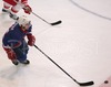Klemen Zbontar of Slovenia leading puck during ice hockey match between Slovenia and Denmark on Ice Hockey World Championship Division I, Group A. Denmark won with 3:2, which gives them good chances for winning tournament and qualifying for Elite Division.
