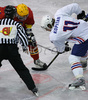 Anze Kopitar (no.11) of Slovenia (R) fighting for puck  during match of IIHF Division 1 World championships between Slovenia and Romania. Match was won by Slovenia who defeated Romania with 10:1. Match was played in Tivoli Arena in Ljubljana, Slovenia on 15th of April 2007.
