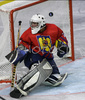 Goalie Szabolcs Molnar (no.30) of Romania getting goal during match of IIHF Division 1 World championships between Slovenia and Romania. Match was won by Slovenia who defeated Romania with 10:1. Match was played in Tivoli Arena in Ljubljana, Slovenia on 15th of April 2007.
