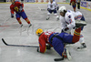 Anze Kopitar (no.11) of Slovenia (R) and Botond Flinta (no.18) of Romania (L) during second third of match of IIHF Division 1 World championships between Slovenia and Romania. Match was won by Slovenia who defeated Romania with 10:1. Match was played in Tivoli Arena in Ljubljana, Slovenia on 15th of April 2007.
