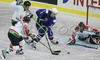 Anze Kopitar (no.11) of Slovenia (M) infront of Levente Szuper (no.30) of Hungary (R) while Gabor Ocskay (no.19) of Hungary (R) and Balazs Kangyal (no.25) of Hungary (B) are trying to hinder him during match of IIHF Division 1 World championships between Slovenia and Hungary. Match was won by Slovenia who defeated Hungary with 4:1. Match was played in Tivoli Arena in Ljubljana, Slovenia on 16th of April 2007.
