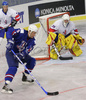 Tomaz Razingar (no.9) of Slovenia going for goal during match of IIHF Division 1 World championships between Slovenia and Great Britain. Match was won by Slovenia who defeated Great Britain with 4:0. Match was played in Tivoli Arena in Ljubljana, Slovenia on 18th of April 2007.
