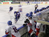 Players of Great Britain watching game from bench during match of IIHF Division 1 World championships between Slovenia and Great Britain. Match was won by Slovenia who defeated Great Britain with 4:0. Match was played in Tivoli Arena in Ljubljana, Slovenia on 18th of April 2007.
