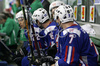 Mitja Sotlar (no.7) (front), Anze Kopitar (no.11), Mitja Sotlar (no.7) and Marcel Rodman (no.22) of Slovenia on penalty bench during match of IIHF Division 1 World championships between Slovenia and Lithuania. Match was won by Slovenia who defeated Lithuania with 4:2. Match was played in Tivoli Arena in Ljubljana, Slovenia on 21. of April 2007.
