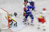 Goalie Nerijus Dauksevicius (no.30) of Lithuania in action during match of IIHF Division 1 World championships between Slovenia and Lithuania. Match was won by Slovenia who defeated Lithuania with 4:2. Match was played in Tivoli Arena in Ljubljana, Slovenia on 21. of April 2007.

