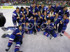 Players of Slovenia celebrating their victory and qualification to Elite division after end of match of IIHF Division 1 World championships between Slovenia and Lithuania. Match was won by Slovenia who defeated Lithuania with 4:2. Match was played in Tivoli Arena in Ljubljana, Slovenia on 21. of April 2007.
