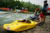 Kayakers are getting ready before start of Kayak rodeo Slofreestyle 2007 race. International kayak rodeo race was held in Tacen, Slovenia on 9th of June 2007.
