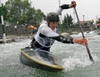 Marko Civcija of Slovenia (Soske elektrarne) paddling during first run of second International kayak and canoe slalom race Tacen 2006 in Tacen, Slovenia. Races of International kayak and canoe slalom Tacen 2006 also counted as third and fourth qualification race for Slovene whitewater kayak and canoe World cup team.
