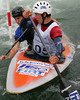 Blaz Oven and Luka Slapsak of Slovenia (Ljubljana) paddling during first run of second International kayak and canoe slalom race Tacen 2006 in Tacen, Slovenia. Races of International kayak and canoe slalom Tacen 2006 also counted as third and fourth qualification race for Slovene whitewater kayak and canoe World cup team.
