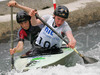 Luka Bozic and Saso Taljat of Slovenia (Soske elektrarne) paddling during first run of second International kayak and canoe slalom race Tacen 2006 in Tacen, Slovenia. Races of International kayak and canoe slalom Tacen 2006 also counted as third and fourth qualification race for Slovene whitewater kayak and canoe World cup team.
