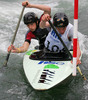 Luka Bozic and Saso Taljat of Slovenia (Soske elektrarne) paddling during first run of second International kayak and canoe slalom race Tacen 2006 in Tacen, Slovenia. Races of International kayak and canoe slalom Tacen 2006 also counted as third and fourth qualification race for Slovene whitewater kayak and canoe World cup team.
