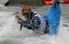 Winner Matej Grm of Slovenia competing during first International kayak rodeo race Slofreestyle 2006 which was held in Tacen, Slovenia on 3. June 2006.
