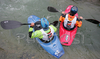 Finalists Matej Grm of Slovenia (no. 20), Janez Cizman of Slovenia (no. 7), Andrej Bjuklic of Slovenia (no. 16) and Igor Mlekuz of Slovenia (no. 17) are getting ready for final run of first International kayak rodeo race Slofreestyle 2006 which was held in Tacen, Slovenia on 3. June 2006.

